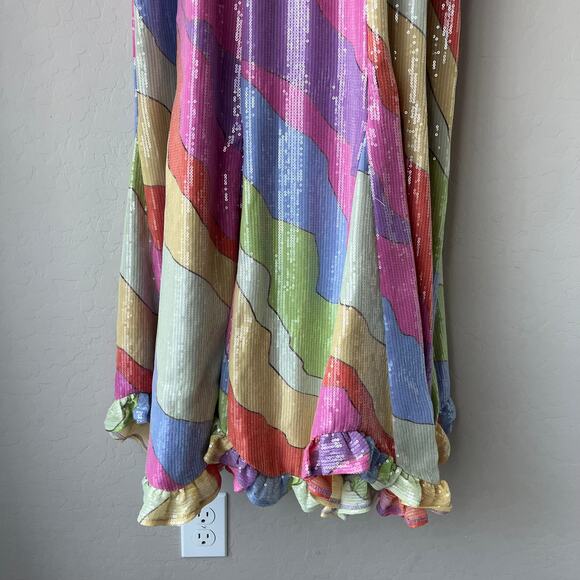 Hutch Dress Anthropologie Pastel Multicolor Sequined‎ Bustier Maxi Dress Size 8 - Picture 5 of 13